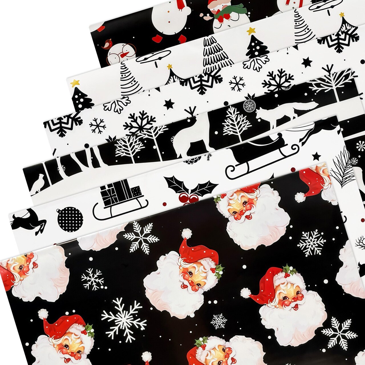 Wrapables Christmas Holiday Gift Wrap Paper Sheets Folded Flat 20L x 27W inches (12 Sheets), Black and Red